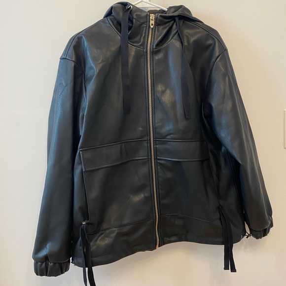 Zara Oversized Faux Leather Hooded Jacket - Picture 2 of 8